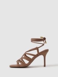 REISS KEIRA STRAPPY OPEN TOE HEELED SANDALS NUDE – high heel ankle tie sandal