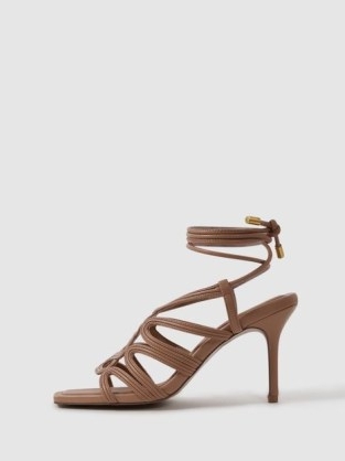 REISS KEIRA STRAPPY OPEN TOE HEELED SANDALS NUDE – high heel ankle tie sandal