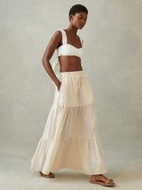 Reiss TAMMY TIERED DRAWSTRING MAXI SKIRT in NEUTRAL | summer drawcord waist skirts | holiday fashion