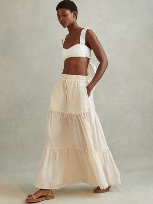 Reiss TAMMY TIERED DRAWSTRING MAXI SKIRT in NEUTRAL | summer drawcord waist skirts | holiday fashion - flipped