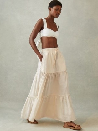 Reiss TAMMY TIERED DRAWSTRING MAXI SKIRT in NEUTRAL | summer drawcord waist skirts | holiday fashion