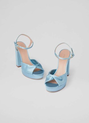 L.K. BENNETT Rosa Pale Blue Satin Platform Sandals ~ silky luxe platforms - flipped