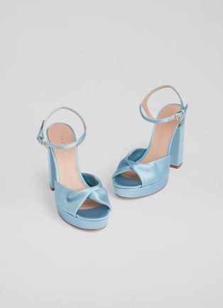L.K. BENNETT Rosa Pale Blue Satin Platform Sandals ~ silky luxe platforms