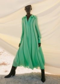 ME and EM Silk Contrast Binding Maxi Shirt Dress + Belt in Hot Mint/Spring Green ~ flowing long sleeve collared dresses