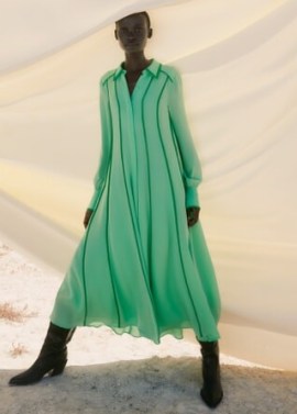 ME and EM Silk Contrast Binding Maxi Shirt Dress + Belt in Hot Mint/Spring Green ~ flowing long sleeve collared dresses