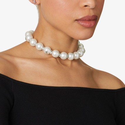 JIMMY CHOO Pearl Crystal Choker Silver-Finish Metal with Pearls and Crystals / evening occasion jewellery / glamorous event chokers - flipped