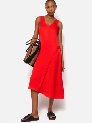 JIGSAW Sleeveless Asymmetric Dress in Red ~ sleeveless voop neck midi dresses - flipped