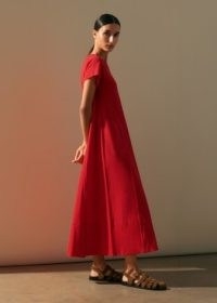 ME and EM Slub Jersey Midi Swing Dress in Tulip Red ~ short sleeve flared A-line T-shirt dresses
