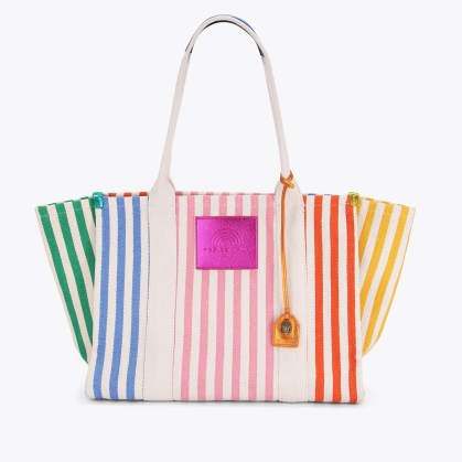 KURT GEIGER LONDON LARGE SOUTHBANK SHOPPER BAG ~ rainbow striped shoppers ~ multicoloured holiday bag ~ colourful beach tote ~ oversized summer bags - flipped
