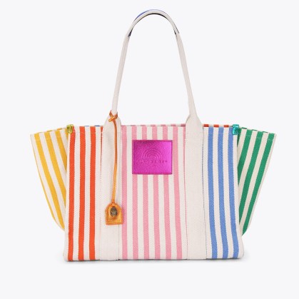 KURT GEIGER LONDON LARGE SOUTHBANK SHOPPER BAG ~ rainbow striped shoppers ~ multicoloured holiday bag ~ colourful beach tote ~ oversized summer bags