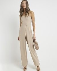 River Island Stone Wrap Bandeau Jumpsuit | chic strapless jumpsuits | going out evening fashion | womens all-in-one party clothes