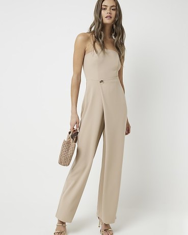 River Island Stone Wrap Bandeau Jumpsuit | chic strapless jumpsuits | going out evening fashion | womens all-in-one party clothes - flipped