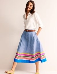 Boden Stripe Hem Skirt Blue Multistripe – fit and flare summer skirts