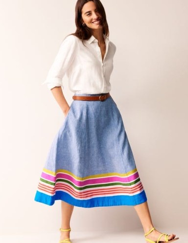 Boden Stripe Hem Skirt Blue Multistripe – fit and flare summer skirts - flipped