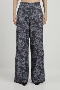 KAREN MILLEN Tailored Floral Denim Pleated Wide Leg Trousers ~ women’s printed trouser