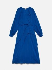 Jigsaw Textured Cotton Belted Dress in blue – balloon sleeve midi dresses