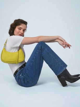 JIGSAW Crescent Bag Small in Yellow ~ 90s inspired shoulder bags ~ pebble leather baguette style handbag - flipped