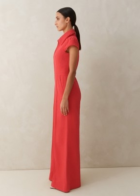 ME and EM Textured Jumpsuit in Tulip ~ women’s chic collared cap sleeve frayed edge jumpsuits