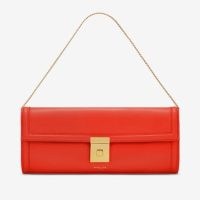 DeMELLIER The Paris Clutch in poppy red smooth leather ~ chic chain strap bags