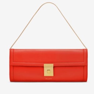 DeMELLIER The Paris Clutch in poppy red smooth leather ~ chic chain strap bags - flipped