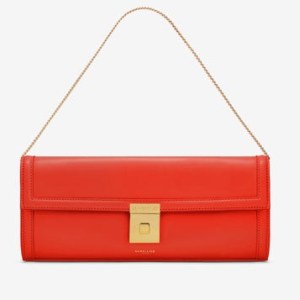 DeMELLIER The Paris Clutch in poppy red smooth leather ~ chic chain strap bags