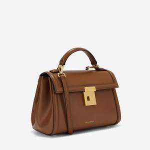DeMELLIER The Paris in tan smooth leather ~ brown top handle bags ~ luxury crossbody ~ luxe handbags - flipped