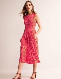 Boden Thea Sleeveless Midi Dress in Poppy Red, Botanic Sprig ~ fit amd flare dresses ~ fitted bodice with swishy hem