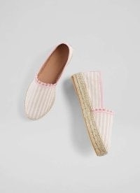 L.K. BENNETT Tiana Pink Canvas Flatform Espadrilles ~ candy spripe espadrille flats ~ women’s casual flat summer shoes that are perfect to wear with with denim