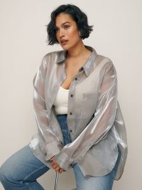 Reformation Will Oversized Sheer Shirt Es Silver – women’s luxe plus size shirts