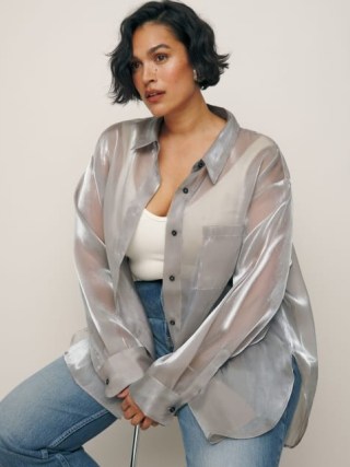 Reformation Will Oversized Sheer Shirt Es Silver – women’s luxe plus size shirts
