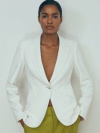 REISS CAMILLE ATELIER SLIM FIT SUIT BLAZER in IVORY ~ women’s white single breasted blazers ~ chic summer jacket