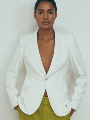 REISS CAMILLE ATELIER SLIM FIT SUIT BLAZER in IVORY ~ women’s white single breasted blazers ~ chic summer jacket - flipped