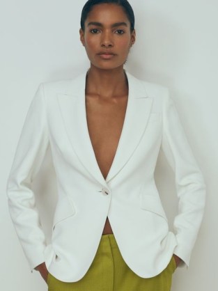 REISS CAMILLE ATELIER SLIM FIT SUIT BLAZER in IVORY ~ women’s white single breasted blazers ~ chic summer jacket