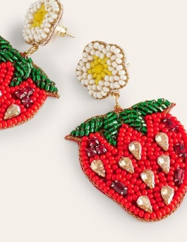 Boden Beady Motif Earrings in Strawberry / beaded fruit jewellery - flipped