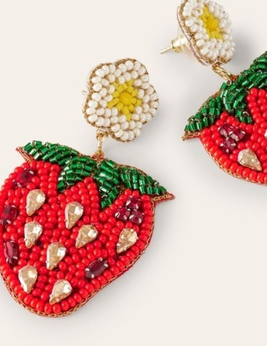 Boden Beady Motif Earrings in Strawberry / beaded fruit jewellery