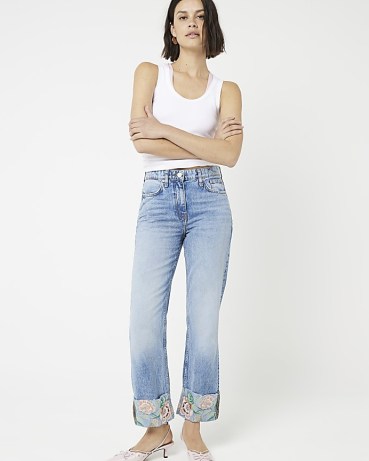 River Island Blue Embroidered Stove Pipe Straight Jeans | women’s denim fashion - flipped