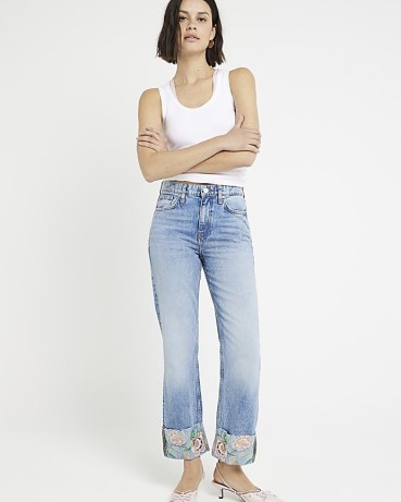 River Island Blue Embroidered Stove Pipe Straight Jeans | women’s denim fashion