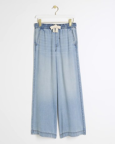 RIVER ISLAND Blue Mid Rise Drawstring Wide Leg Jeans ~ relaxed denim ...