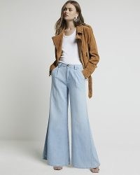 RIVER ISLAND Blue Mid Rise Tailored Wide Fit Jeans ~ vintage inspired fashion ~ retro style denim flares