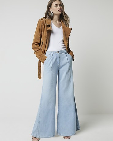 RIVER ISLAND Blue Mid Rise Tailored Wide Fit Jeans ~ vintage inspired fashion ~ retro style denim flares - flipped