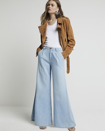RIVER ISLAND Blue Mid Rise Tailored Wide Fit Jeans ~ vintage inspired fashion ~ retro style denim flares