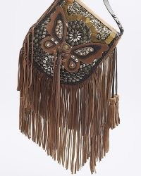 RIVER ISLAND Brown Leather Butterfly Cross Body Bag ~ fringed crossbody bags ~ boho fashion accessories