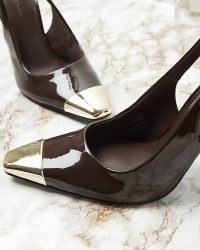 RIVER ISLAND Brown Slingback Court Heels ~ glossy courts ~ patent slingbacks