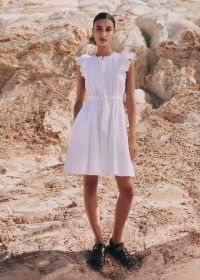 ME and EM Cheesecloth Frill Short Swing Dress + Belt in Soft White ~ feminine ruffled shoulder dresses ~ cotton summer fashion