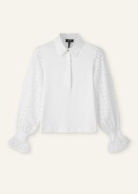 me and em Cotton Broderie Layering Shirt in Fresh White – women’s semi sheer sleeved shirts