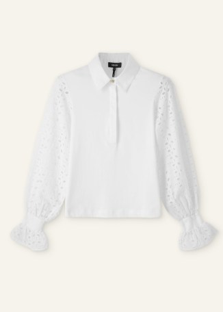 me and em Cotton Broderie Layering Shirt in Fresh White – women’s semi sheer sleeved shirts