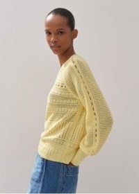me and em Cotton Lace Stitch Raglan Sleeve Jumper in Custard – women’s yellow ballon sleeved jumpers