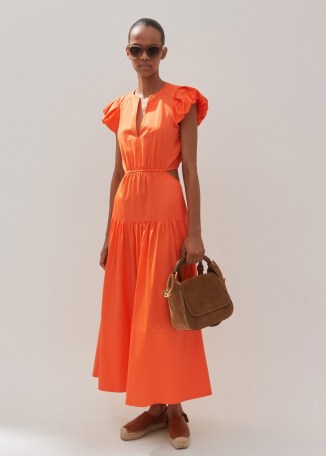 ME AND EM Cotton Poplin Cut-Out Maxi Dress in Orange Zing – bright summer cutout dresses - flipped