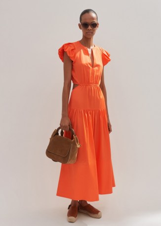 ME AND EM Cotton Poplin Cut-Out Maxi Dress in Orange Zing – bright summer cutout dresses