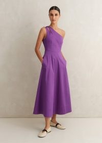 ME and EM Cotton Sateen One Shoulder Midi Dress in Summer Purple ~ chic sleeveless fit and flare ~ asymmetric neckline dresses